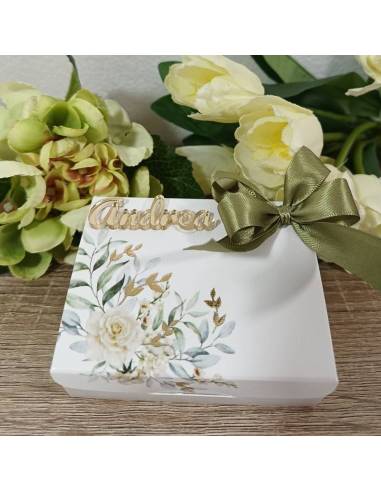 Scatoline portaconfetti personalizzate Comunione con decoro floreale