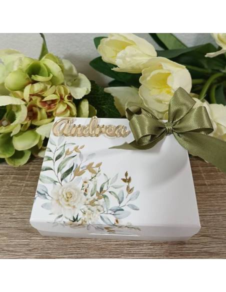 Scatoline portaconfetti personalizzate Comunione con decoro floreale