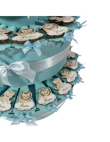 Torta bomboniere Battesimo animali leoni misti personalizzati | Sindy Bomboniere