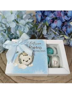 Bomboniere Battesimo scatola degustazione confetti personalizzata tema savana