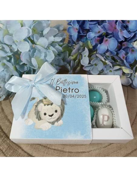Bomboniere Battesimo scatola degustazione confetti personalizzata tema savana