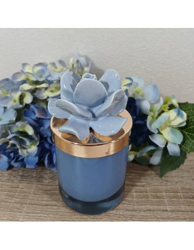 Bomboniere Battesimo bimbo fiore porcellana celeste