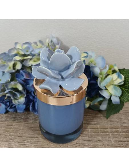 Bomboniere Battesimo bimbo fiore porcellana celeste