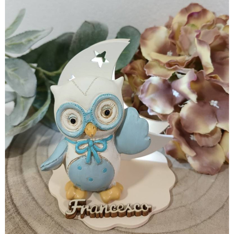 Bomboniere Comunione lampada luce led gufetto in porcellana lucida nome personalizzato