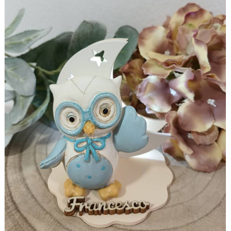 Bomboniere Comunione lampada luce led gufetto in porcellana lucida nome personalizzato