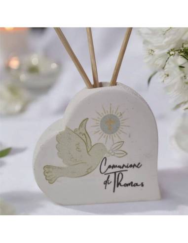 Cuore stilizzato con colomba bomboniere profumatori comunione