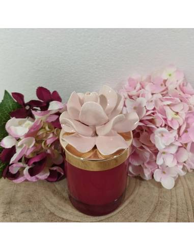 Bomboniere Battesimo originali candela fiore ceramica rosa