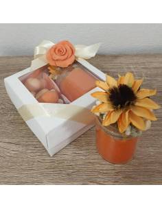 Bomboniere candele vasetti girasole con farfalla e rosa gessetti 2