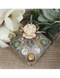 Scatola degustazione confetti personalizzata tema viaggio mappamondo in legno