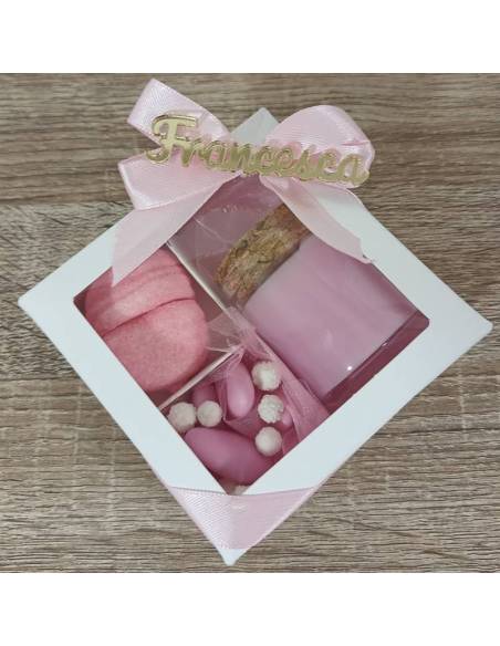 Candele bomboniere personalizzate nome plexiglass