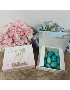 Scatole degustazione confetti Battesimo orsetti con nome personalizzato 2