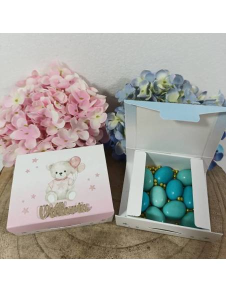 Scatole degustazione confetti Battesimo orsetti con nome personalizzato| Sindy Bomboniere