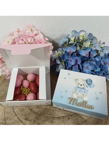 Scatole degustazione confetti Battesimo orsetti con nome personalizzato| Sindy Bomboniere