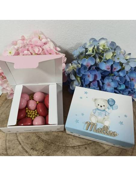 Scatole degustazione confetti Battesimo orsetti con nome personalizzato| Sindy Bomboniere