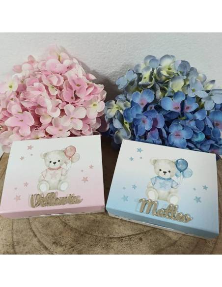 Scatole degustazione confetti Battesimo orsetti con nome personalizzato