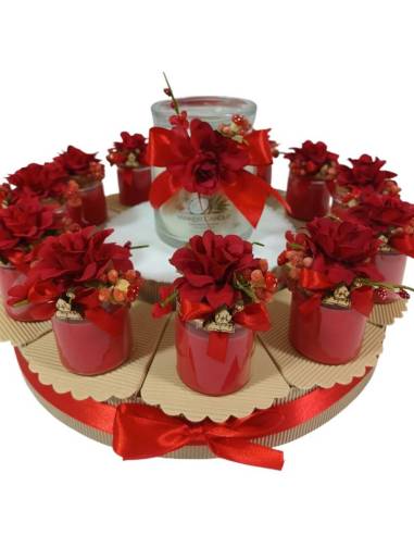 Torta bomboniera Cresima candele fiori rossi