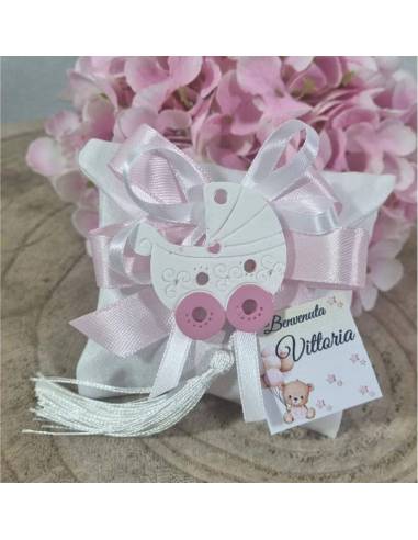 Sacchetti portaconfetti nascita bimba carrozza calamite