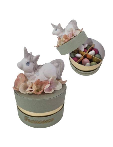 Bomboniere Battesimo unicorno scatola degustazione confetti con nome