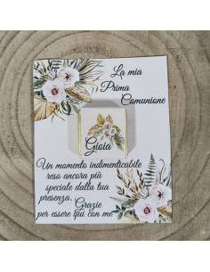 Segnaposto Comunione cioccolatini personalizzati motivo floreale | Sindy Bomboniere