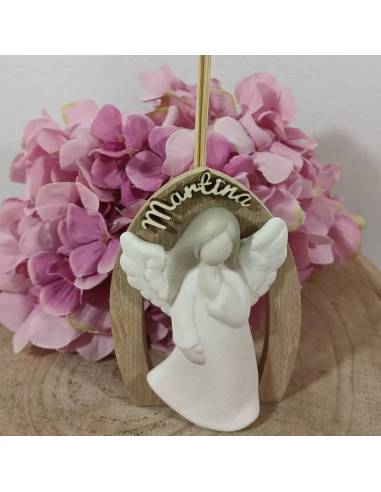 Bomboniere angeli profumatore con nome personalizzato sul legno
