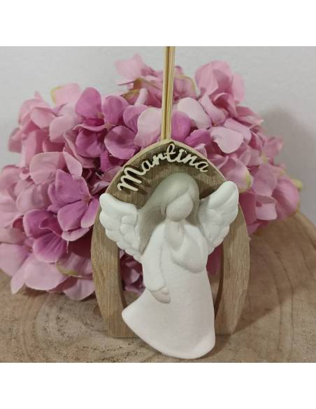 Bomboniere angeli profumatore con nome personalizzato sul legno