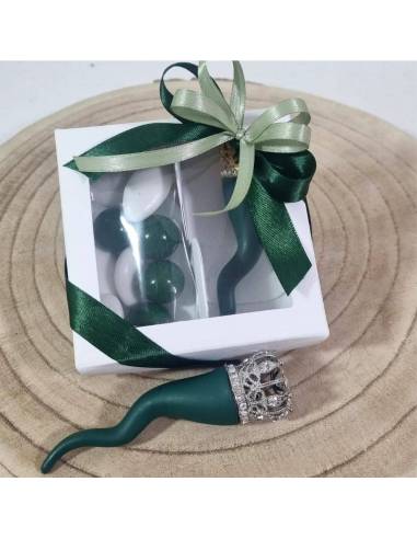 Bomboniere corni verde corona oro o argento