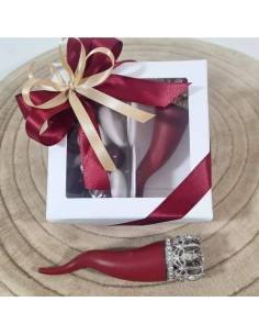 Bomboniere corno napoletano bordeaux corona oro o argentata