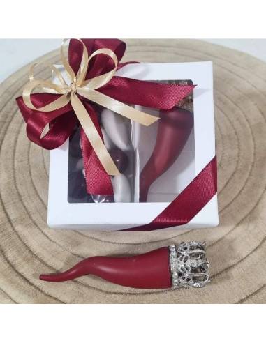 Bomboniere corno napoletano bordeaux corona oro o argentata