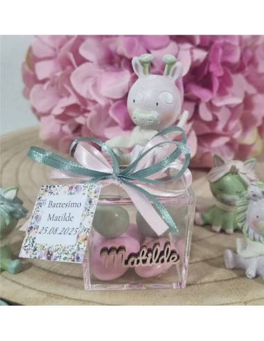 Scatoline plexiglass confezionate con calamita orsetto Battesimo femmina| Sindy Bomboniere