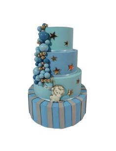 Torta scenografica finta Battesimo con palloncini e leone