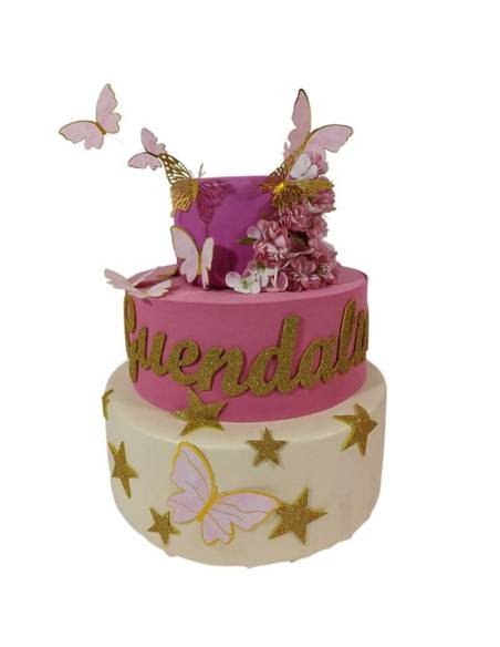 Torte finte Compleanno decoro farfalle nome personalizzato