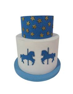 Torte scenografiche finte Battesimo maschio cavallucci a dondolo