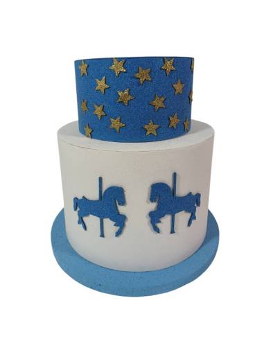 Torte scenografiche finte Battesimo maschio cavallucci a dondolo