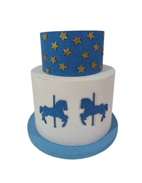 Torte scenografiche finte Battesimo maschio cavallucci a dondolo