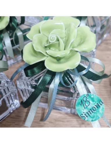 Scatola portagioie per bomboniere 18 anni fiore in ceramica
