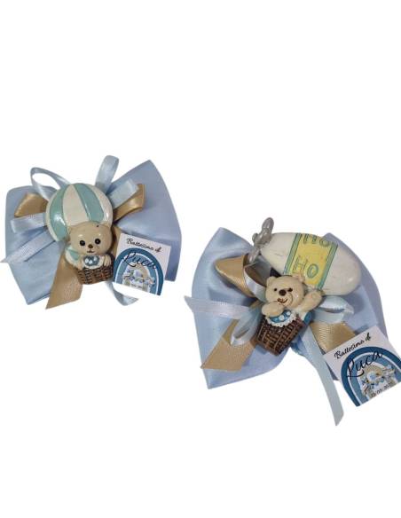 Bomboniere Nascita maschio sacchetti portaconfetti orsetti calamite mongolfiere e dirigibile | Sindy Bomboniere