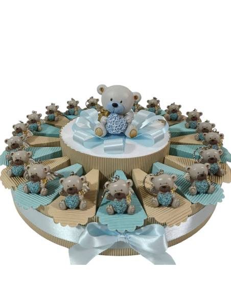 Torta bomboniere orsetti portachiavi cuore azzurro