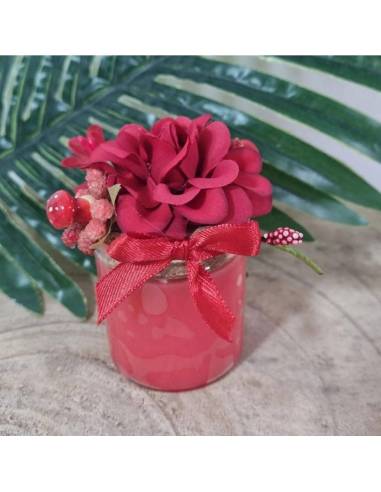 Candela bomboniera laurea vasetto in vetro e fiori rossi