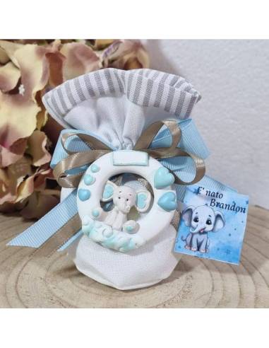 Bomboniere elefantino maschio calamite sacchetti con confetti