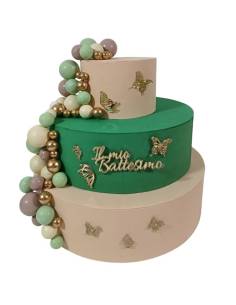 Torta scenografica finta Battesimo decoro palloncini e farfalle