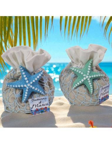 Sacchetti portaconfetti bomboniere tema mare calamite stelle marine
