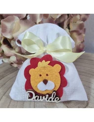 Sacchetti portaconfetti bomboniere savana leone nome personalizzato