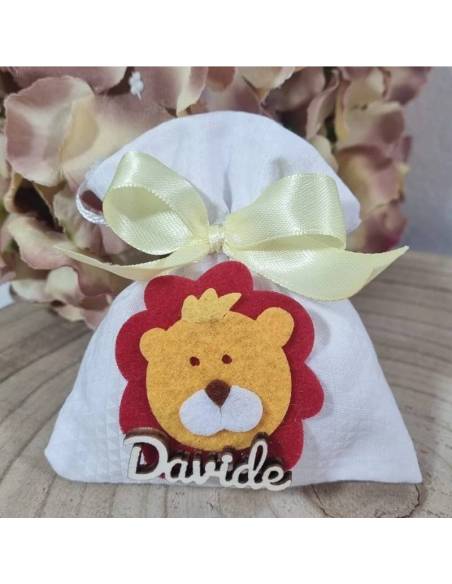 Sacchetti portaconfetti bomboniere savana leone nome personalizzato