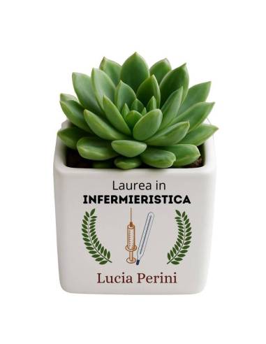 Bomboniere laurea infermieristica portapianta in ceramica