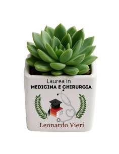 Bomboniere laurea medicina e chirurgia portapianta in ceramica