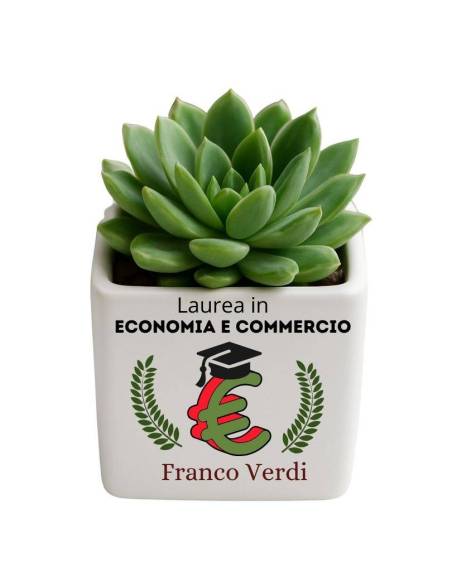 Bomboniere laurea economia portapianta in ceramica