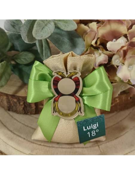 Sacchetti portaconfetti carte napoletane in plexiglass con tag personalizzato | Sindy Bomboniere