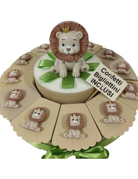 Bomboniere leone calamite Battesimo torta portaconfetti