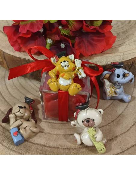 Portaconfetti Laurea in plexiglass calamite animaletti misti