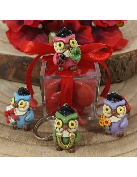 Bomboniere Laurea originali scatole portaconfetti portachiavi gufetti